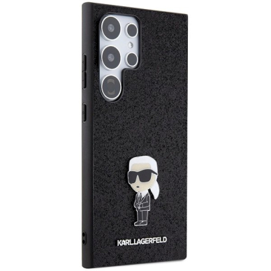 Karl Lagerfeld Fixed Glitter Ikonik Logo Metal Pin Dėklas skirtas Samsung Galaxy S24 Ultra - Juodas 3