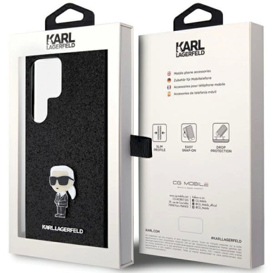 Karl Lagerfeld Fixed Glitter Ikonik Logo Metal Pin Dėklas skirtas Samsung Galaxy S24 Ultra - Juodas 7