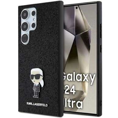 Karl Lagerfeld Fixed Glitter Ikonik Logo Metal Pin Dėklas skirtas Samsung Galaxy S24 Ultra - Juodas
