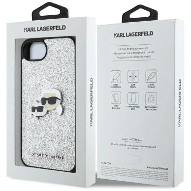 Karl Lagerfeld Fixed Glitter Ikonik Metal Pin Dėklas skirtas iPhone 16e - Sidabrinis 7