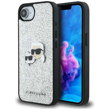 Karl Lagerfeld Fixed Glitter Ikonik Metal Pin Dėklas skirtas iPhone 16e - Sidabrinis