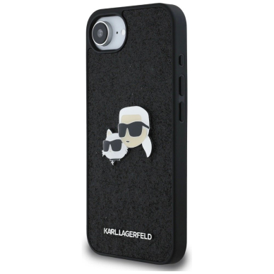 Karl Lagerfeld Fixed Glitter Karl&Choupette Heads Metal Pin iPhone 16e Dėklas - Juodas 1