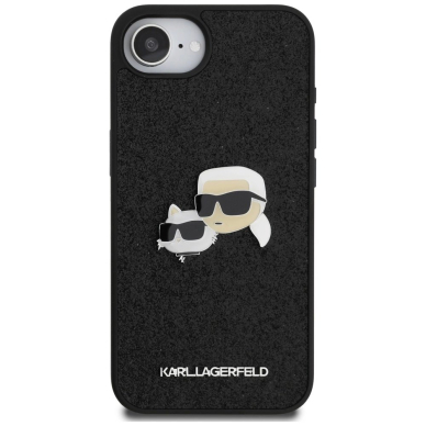 Karl Lagerfeld Fixed Glitter Karl&Choupette Heads Metal Pin iPhone 16e Dėklas - Juodas 2