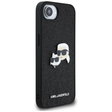 Karl Lagerfeld Fixed Glitter Karl&Choupette Heads Metal Pin iPhone 16e Dėklas - Juodas 3