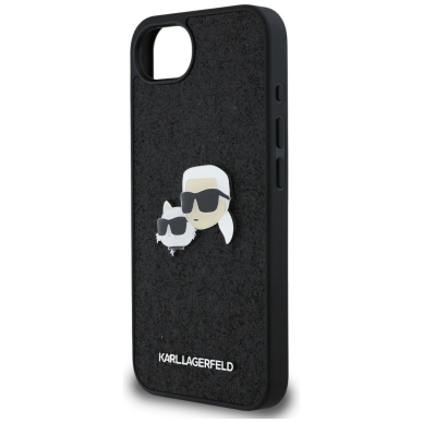 Karl Lagerfeld Fixed Glitter Karl&Choupette Heads Metal Pin iPhone 16e Dėklas - Juodas 5 Karl Lagerfeld Fixed Glitter Karl&Choupette Heads Metal Pin iPhone 16e Dėklas - Juodas 5