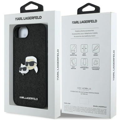 Karl Lagerfeld Fixed Glitter Karl&Choupette Heads Metal Pin iPhone 16e Dėklas - Juodas 7