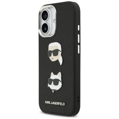 iPhone 17 Karl Lagerfeld FW Grained Karl & Choupette Heads Pins & Logo dėklas – juodas 1