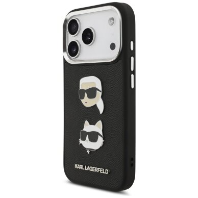 iPhone 17 Pro Karl Lagerfeld FW Grained Karl & Choupette Heads Pins & Logo dėklas – juodas 1
