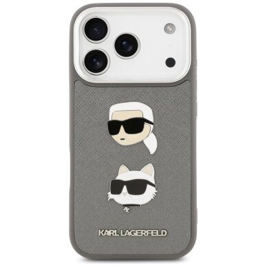 iPhone 17 Pro Karl Lagerfeld FW Grained Karl & Choupette Heads Pins & Logo dėklas – pilkas 2