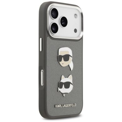 iPhone 17 Pro Karl Lagerfeld FW Grained Karl & Choupette Heads Pins & Logo dėklas – pilkas 3