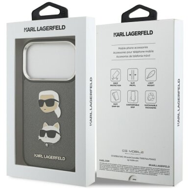 iPhone 17 Pro Karl Lagerfeld FW Grained Karl & Choupette Heads Pins & Logo dėklas – pilkas 7
