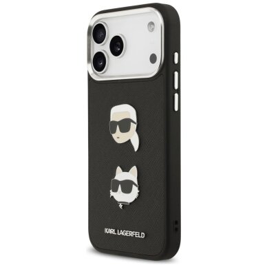 iPhone 17 Pro Max Karl Lagerfeld FW Grained Karl & Choupette Heads Pins & Logo dėklas – juodas 1