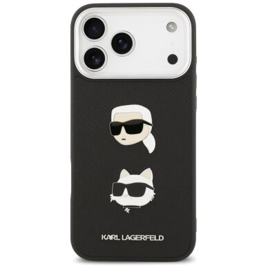 iPhone 17 Pro Max Karl Lagerfeld FW Grained Karl & Choupette Heads Pins & Logo dėklas – juodas 2