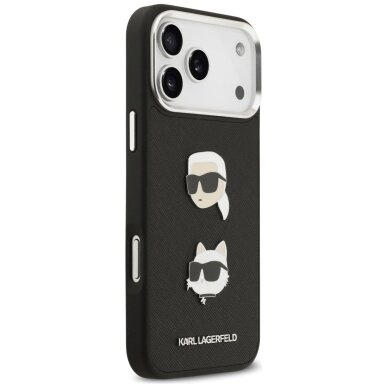 iPhone 17 Pro Max Karl Lagerfeld FW Grained Karl & Choupette Heads Pins & Logo dėklas – juodas 3