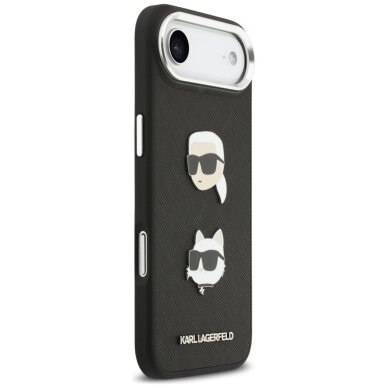 iPhone Air Karl Lagerfeld FW Grained Karl & Choupette Heads Pins & Logo dėklas – juodas 3