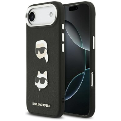 iPhone Air Karl Lagerfeld FW Grained Karl & Choupette Heads Pins & Logo dėklas – juodas