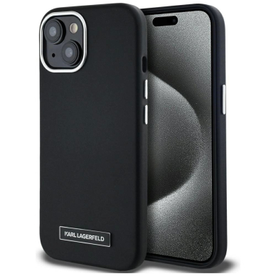 iPhone 15 Karl Lagerfeld FW Metal Plate MagSafe dėklas - juodas