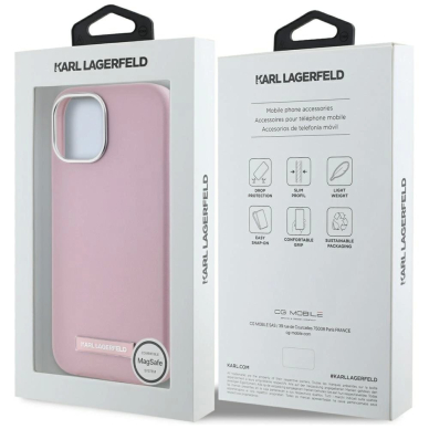iPhone 15 Karl Lagerfeld FW Metal Plate MagSafe dėklas - rožinis 7