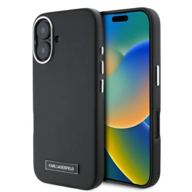 Dėklas Karl Lagerfeld FW Metal Plate MagSafe iPhone 16 - Juodas Dėklas Karl Lagerfeld FW Metal Plate MagSafe iPhone 16 - Juodas