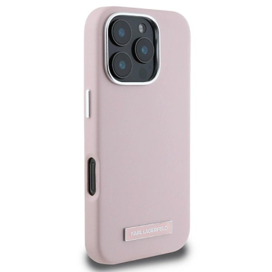 Dėklas Karl Lagerfeld FW Metal Plate MagSafe iPhone 16 Pro Max  - Rožinis 3 Dėklas Karl Lagerfeld FW Metal Plate MagSafe iPhone 16 Pro Max  - Rožinis 3