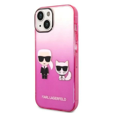 Karl Lagerfeld Gradient Ikonik Karl & Choupette Dėklas skirtas iPhone 14 / 15 / 13 6.1&quot; - Rožinis 1