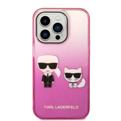 Karl Lagerfeld Gradient Ikonik Karl & Choupette iPhone 14 Pro 6.1&quot; Dėklas - Rožinis 2