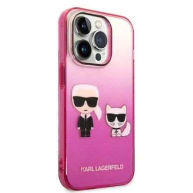 Karl Lagerfeld Gradient Ikonik Karl & Choupette iPhone 14 Pro 6.1&quot; Dėklas - Rožinis 3
