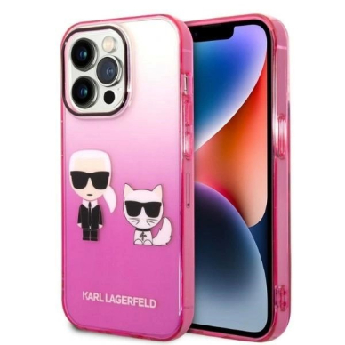 Karl Lagerfeld Gradient Ikonik Karl & Choupette iPhone 14 Pro 6.1&quot; Dėklas - Rožinis