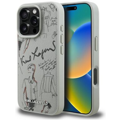 iPhone 16 Pro Karl Lagerfeld Grained Pattern & Logo MagSafe dėklas – pilkas iPhone 16 Pro Karl Lagerfeld Grained Pattern & Logo MagSafe dėklas – pilkas