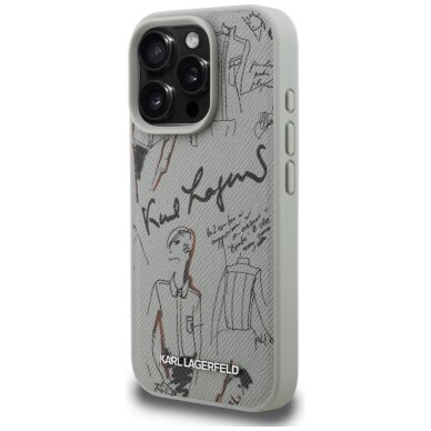 iPhone 16 Pro Max Karl Lagerfeld Grained Pattern & Logo MagSafe dėklas – pilkas 1 iPhone 16 Pro Max Karl Lagerfeld Grained Pattern & Logo MagSafe dėklas – pilkas 1