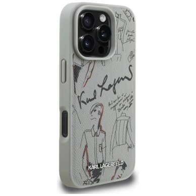 iPhone 16 Pro Max Karl Lagerfeld Grained Pattern & Logo MagSafe dėklas – pilkas 3