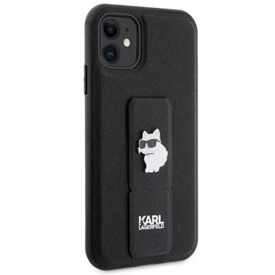 Karl Lagerfeld Gripstand Saffiano Choupette Pins Dėklas skirtas iPhone 11 / Xr - Juodas 3 Karl Lagerfeld Gripstand Saffiano Choupette Pins Dėklas skirtas iPhone 11 / Xr - Juodas 3