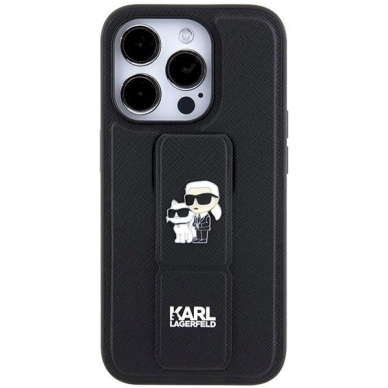 Karl Lagerfeld Gripstand Saffiano Karl&Choupette Pins Dėklas skirtas iPhone 14 Pro - Juodas 2 Karl Lagerfeld Gripstand Saffiano Karl&Choupette Pins Dėklas skirtas iPhone 14 Pro - Juodas 2