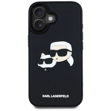 Karl Lagerfeld HC 3D Rubber Double Heads iPhone 16 Dėklas - Juodas 2
