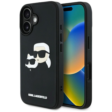 Karl Lagerfeld HC 3D Rubber Double Heads iPhone 16 Dėklas - Juodas Karl Lagerfeld HC 3D Rubber Double Heads iPhone 16 Dėklas - Juodas