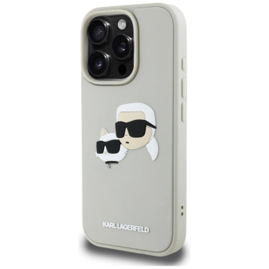 Karl Lagerfeld HC 3D Rubber Double Heads iPhone 16 Pro Dėklas - Beige 1 Karl Lagerfeld HC 3D Rubber Double Heads iPhone 16 Pro Dėklas - Beige 1