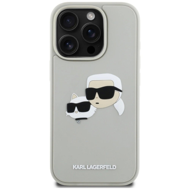 Karl Lagerfeld HC 3D Rubber Double Heads iPhone 16 Pro Dėklas - Beige 2 Karl Lagerfeld HC 3D Rubber Double Heads iPhone 16 Pro Dėklas - Beige 2