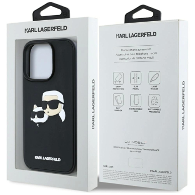 Karl Lagerfeld HC 3D Rubber Double Heads iPhone 16 Pro Dėklas - Juodas 7