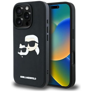 Karl Lagerfeld HC 3D Rubber Double Heads iPhone 16 Pro Dėklas - Juodas