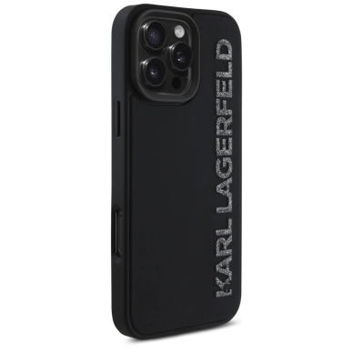 Karl Lagerfeld HC 3D Rubber Elongated Glitter iPhone 16 Pro Dėklas - Juodas 3