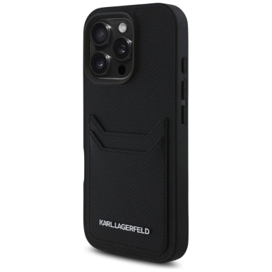 iPhone 16 Pro Max – Karl Lagerfeld HC Grained PU Cardslot Metal Elong dėklas - Juodas 1