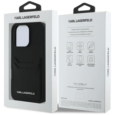 iPhone 16 Pro Max – Karl Lagerfeld HC Grained PU Cardslot Metal Elong dėklas - Juodas 7