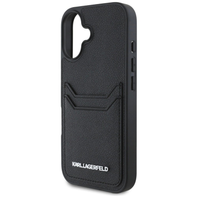 iPhone 16 – Karl Lagerfeld HC Grained PU Cardslot Metal Elong dėklas - Juodas 5