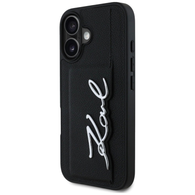 Karl Lagerfeld HC Grained PU Cardslot Metal Signature iPhone 16 Dėklas - Juodas 1