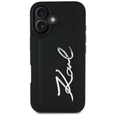 Karl Lagerfeld HC Grained PU Cardslot Metal Signature iPhone 16 Dėklas - Juodas 2