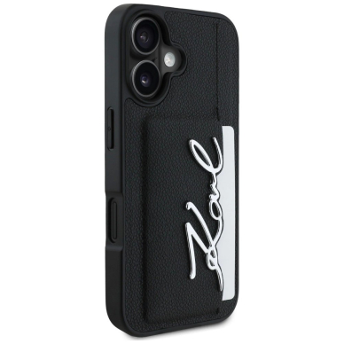 Karl Lagerfeld HC Grained PU Cardslot Metal Signature iPhone 16 Dėklas - Juodas 3