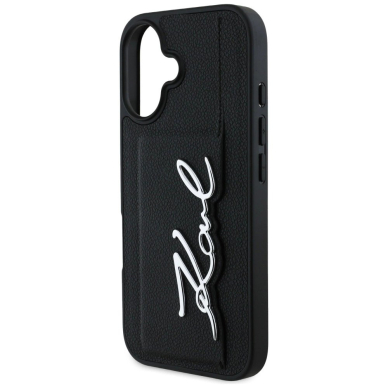 Karl Lagerfeld HC Grained PU Cardslot Metal Signature iPhone 16 Dėklas - Juodas 5