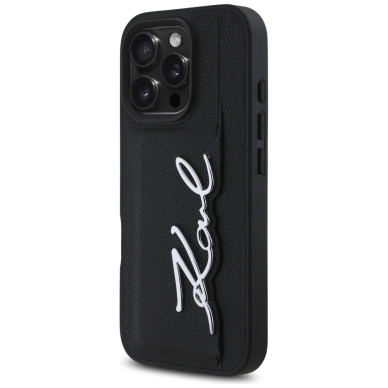 Karl Lagerfeld HC Grained PU Cardslot Metal Signature iPhone 16 Pro Dėklas - Juodas 1