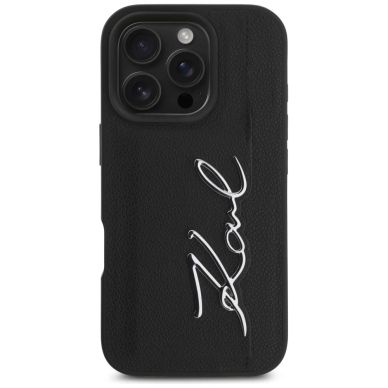 Karl Lagerfeld HC Grained PU Cardslot Metal Signature iPhone 16 Pro Dėklas - Juodas 2