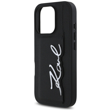 Karl Lagerfeld HC Grained PU Cardslot Metal Signature iPhone 16 Pro Dėklas - Juodas 5